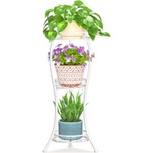 LASZOLA White 3 Tier Tall Plant Stand for Indoor Outdoor, Large Multiple Level Flower Planter Holder Organizer Rack for Patio Office Bathroom Corner Floor, Sturdy Heavy Duty Metal, Vertical Display