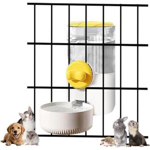 Auto Gravity Siphon Water Dispenser for Cage Hanging, 34OZ Capacity Hanging Automatic Pet Cage Waterer, Water Bowl for Cats Dogs Rabbit Ferret Chinchilla Bird Hedgehog Guinea Pig (Yellow)