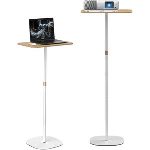 Small Laptop Standing Desk, 18H - 46H Adjustable Height Pedestal Side Table with Wooden Top, Portable Tall End Table, Stand-Up Desk for Bedside, Couch, Sofa, Living Room, Bedroom, Home Office, White