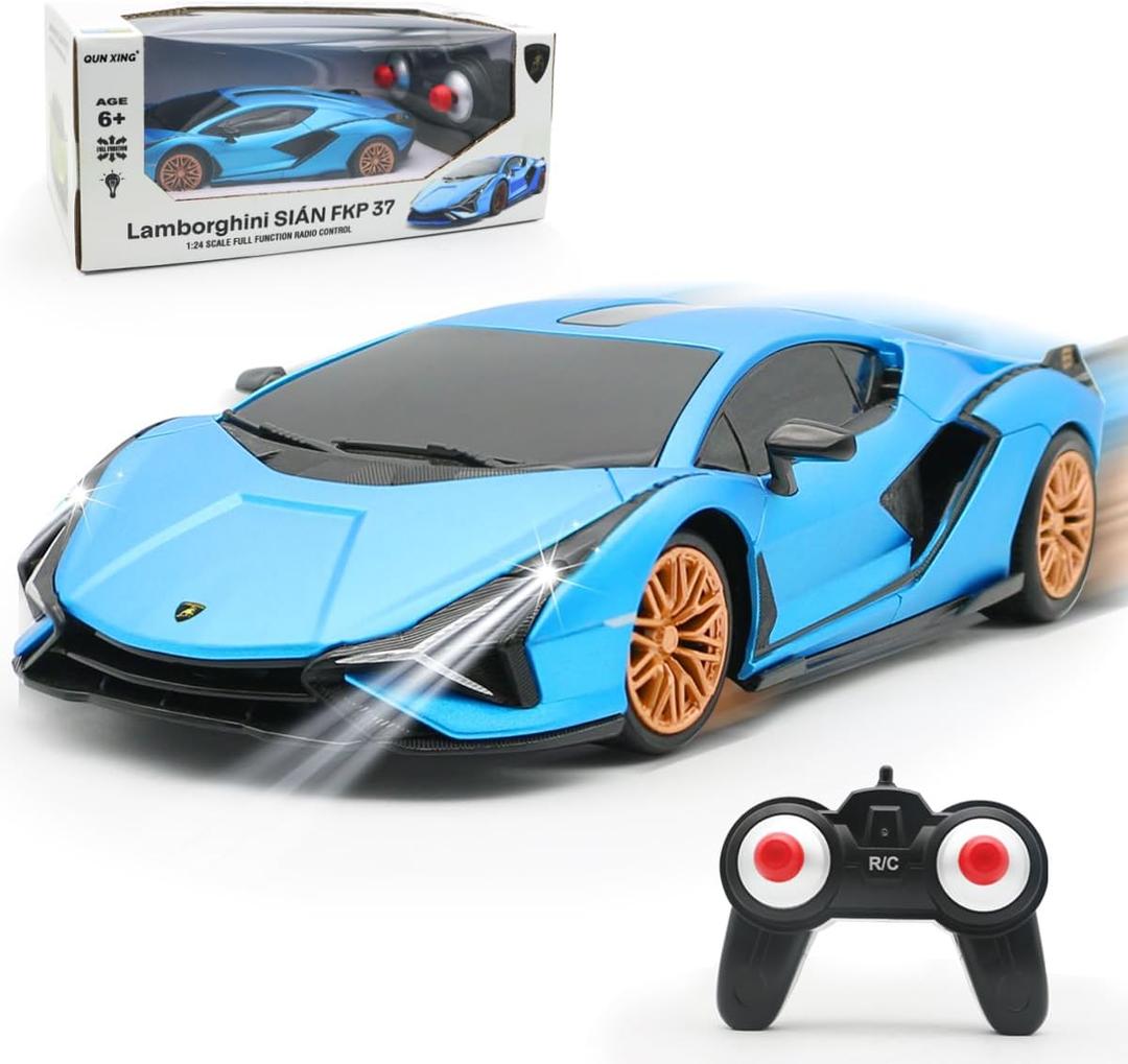 QUN XING Remote Control Car 1:24 Officially Licensed 2.4GHZ Rc Cars Lambo Sport Racing Toy Car for Kids Boys 4-7 Years Birthday Gift, Blue