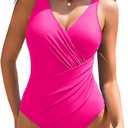AI'MAGE Women One Piece Swimsuit 2025 Tummy Control Ruched Bathing Suit Slimming Push Up Swimwear (Small, Rose Red)
