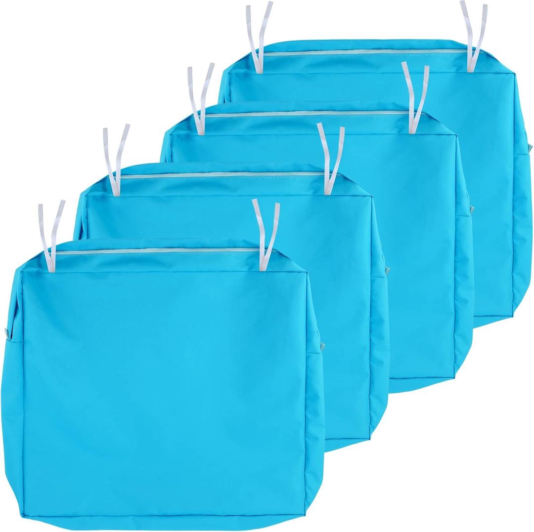 NettyPro Patio Cushion Covers Replacement Set 4 Water Repellent UV Resistant Outdoor Chair Seat Cushion Slipcover with Zipper and Tie, 20 x 18 x 4 Inch, Peacock Blue