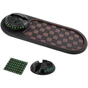Pack Of 2 Multifunction Car Anti-Slip Mat, Rotatable Anti Skid Car Dashboard Pad with Temporary Parking Numbe, Universal Car Phone Holder, and Large Pad for Phones Sunglasses Keys Gadgets (Black Brown)