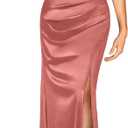 Miusol Women's Sexy Off Shoulder Satin High Split Ruched Style Evening Party Maxi Dress (Cinnamon Pink), S