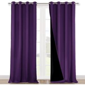 NICETOWN Truly Blackout Drapes for Living Room, Heavy-Duty Full Light Shading Curtain Set with Black Liner Backing for Villa/Hall/Dorm WindowRoyal Purple, Package of 2, 52 inches W x 95 inches L
