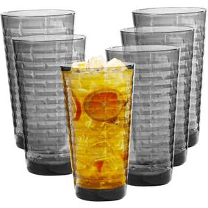 Acrylic Clear Highball Plastic Cups | Plastic Reusable Tumblers 22oz (Set of 6) | Stackable | BPA-free Tumblers | Shatterproof | Top-rack Dishwasher Safe (Gray)