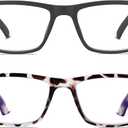 2 Pack Reading Glasses,Upgraded TR Blue Light Blocking Reading Glasses (Black/Leopard)