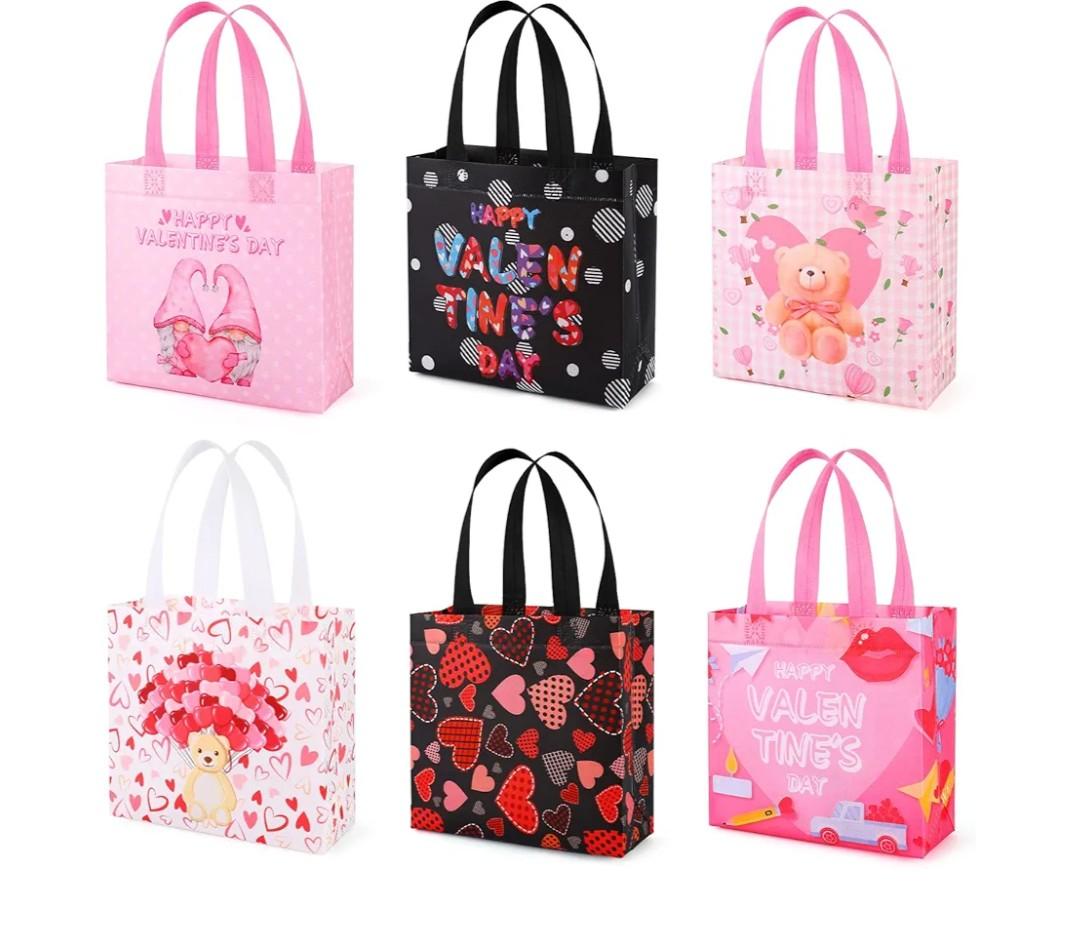 YANGTE Valentine's Day Gift Bags With Handles - 12Pcs Reusable Non-Woven Tote for Kids Classroom Exchange, Party Favor, Wrapping - Goody Bags for Giving