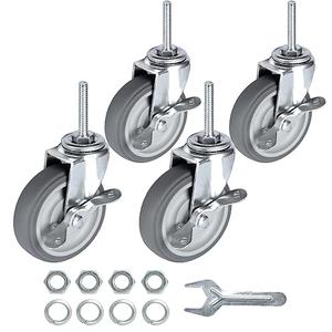 Finnhomy Caster Wheels 3 Inch Set of 4 Heavy Duty Threaded Stem Casters 5/16"18x11/2 Swivel Rubber Industrial Castors Locking Wheels for Wire Shelving/Furniture/Carts Load Bearing 720 Lbs Gray