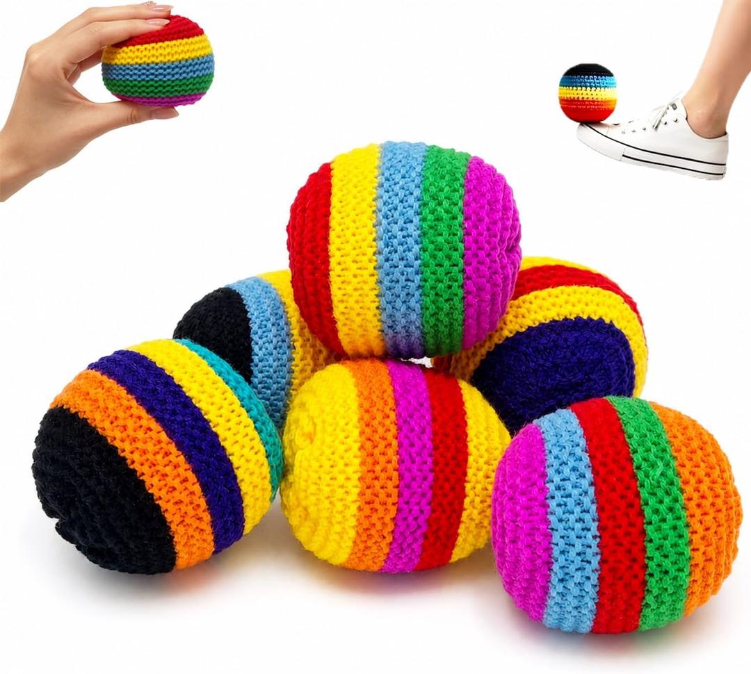 WesGen 6PCS Knitted Footbags Set, Football, Soccer, Basketball, Baseball Design, Soft Kick Sacks for Juggling Practice, Indoor/Outdoor Games & Party Favors ﻿