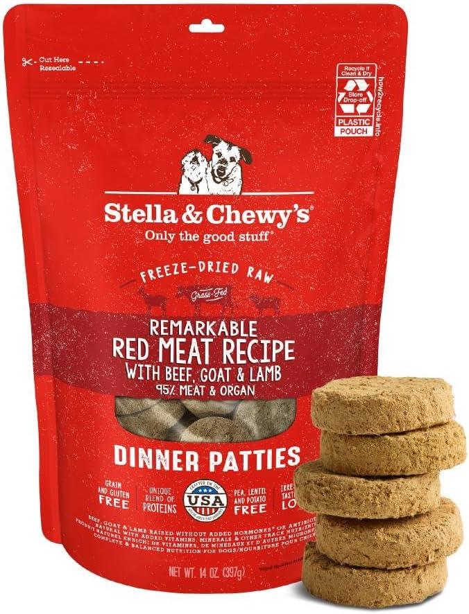 Stella & Chewy's Freeze-Dried Raw Dinner Patties - Remarkable Red Meat Blend - High Protein Grain-Free Puppy & Dog Food - Perfect For Picky Eaters - 14 oz, Best if Used AUG 29/2025