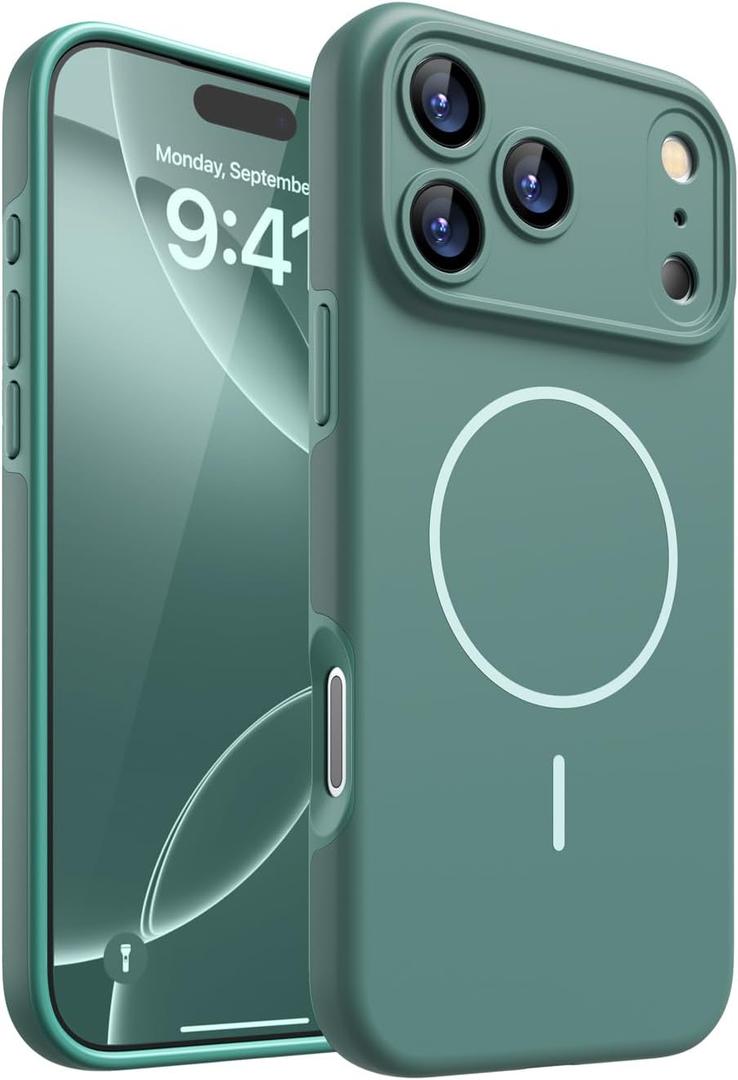 2 x Magnetic for iPhone 17 Pro Case, [Matte Solid Color] [Full Camera Protection] Protective Case for iPhone 17 Pro - Deep Green