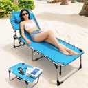 Backpack Sun Tanning Chair with Face Hole & Beach Table, 5-Position Adjustable Folding Lounge Chair Outdoor for Lawn Patio Garden, 74.8"*23.23"