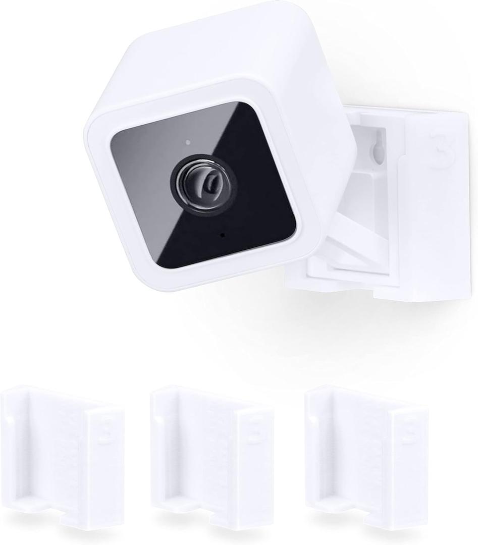 BRAINWAVZ 3 Pack Wall Mount for Wyze Cam V3 & V4, Adhesive VHB Stick On - Easy to Install, No Tools Needed, No Mess, No Drilling, Strong Adhesive Mount, White (Wall Mount - 3 pack)