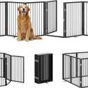 Vantas Folding No-Assembly Metal Pet Gate 160" Wide, 32" Extra Tall Dog Gate with Door Walk Through, Freestanding Accordion Puppy Gate Dog Door for Indoor & Outdoor, with 4PCS Support - Black, 