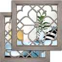 Wocred Set of 2 Farmhouse Square True Mirrors,Vintage Style Barn Wood Wall Decor, Accent Mirrors for Bathroom Renovation,Bedrooms,Living Rooms (12x12)