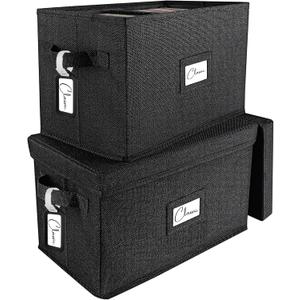 Woodoulogy Vinyl Record Storage Box Set of 2  for 7"/45 RPM LPs, Black Case with Lid Holds up to 160 Albums, CD Crate Play Music Holder, File Folder Cabinet Organizer Case with Handle