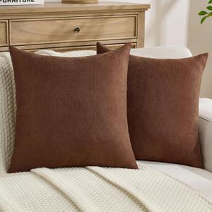 FUTEI Dark Brown Chenille Throw Pillow Covers 20x20 Inch Set of 2,Soft Wide Chevron Textured Cushion Case,Farmhouse Home Decor for Couch Bed Living Room