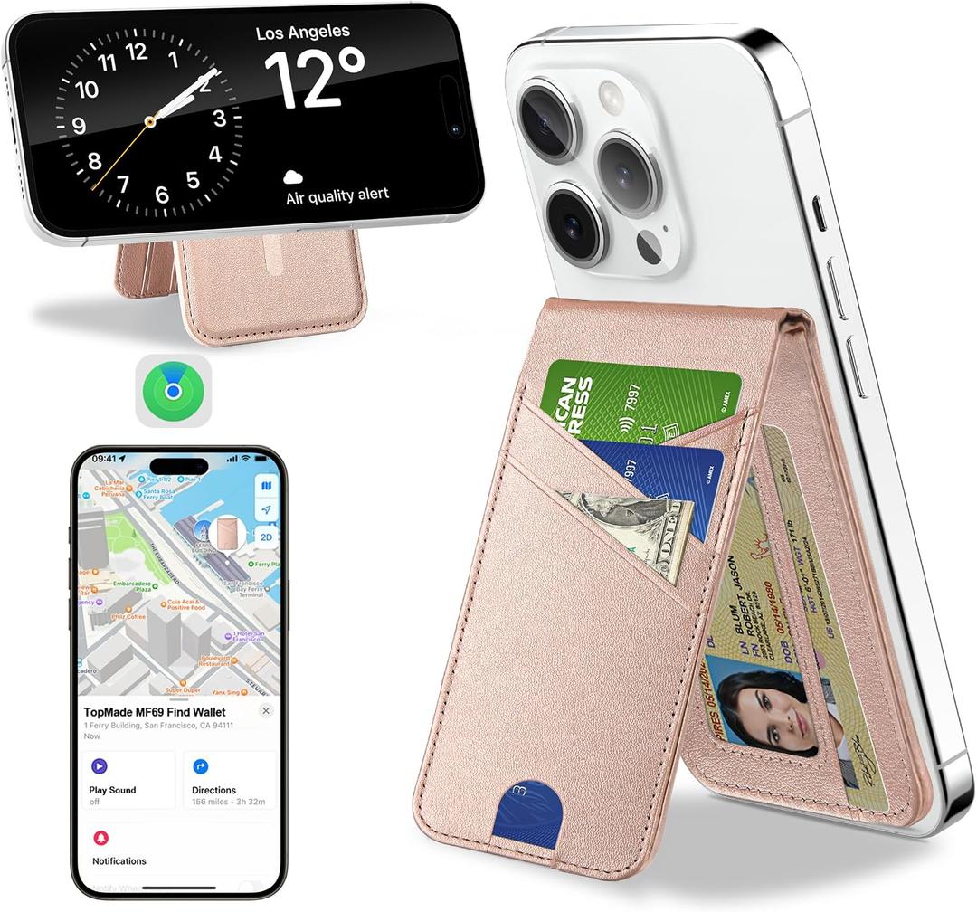 TopMade for MagSafe Wallet, Works with Apple Find My, Magnetic Wallet for iPhone 17/16/15/14/13/12 Series, for iPhone Wallet Stand with Finder Tracker, 6 Card Holder, RFID Blocking, Slim, Gold