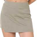 ODODOS Modal Soft Wrap Mini Skorts with Pocket for Women High Waist Asymmetrical Hem Relaxed Shorts, Khaki, X-Large