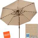 EliteShade USA 10-Year-Non-Fading Solar 9ft Market Umbrella with 80 LED Lights Patio Umbrellas Outdoor Table Umbrella with Ventilation, Heather Beige