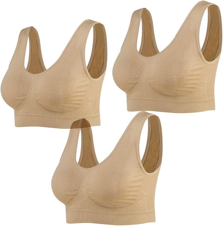 Lemef Seamless Sports Bra Wirefree Yoga Bra with Removable Pads for Women (3nude, 4X-Large)