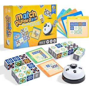 varbertos Wooden Matching Game Puzzle Games, Pattern Block Match Puzzles Building Cubes with Bell for Kids and Adults Toys Board Games for Family Night