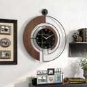Modern Walnut Marble Dial Wall Clock, Large Wood Metal Frame Silent Non Ticking Wall Clocks for Living Room, Bedroom Decoration, Contemporary Home Wall Decor Gift Idea, 26.4 in