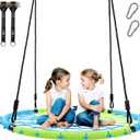 Trekassy 750lbs 40" Spider Web Saucer Tree Swing for Kids Adults, Outdoor Net Swing with Steel Frame and 2 Hanging Straps-Blue+Green (Patented)