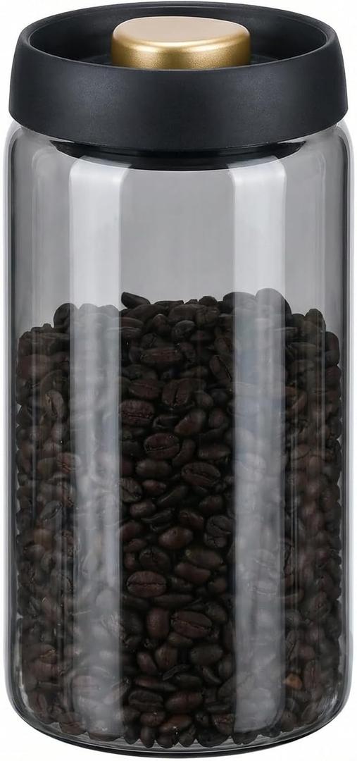 LOEZ Airless Vacuum Coffee Canister, Borosilicate Glass Food Storage Jar with Pump Lid to Stop Oxidation, for Beans, Tea & Dry Goods (60oz/1800ml - Gray)