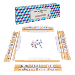 Lqliow Upgraded Version,Mahjong Racks with Pushers,20 Inch,Wooden American Mahjong Tile Pushers and Racks Set of 4, with 4 Mahjong Racks Drawstring Bag, Mahjong Accessories（Blue）
