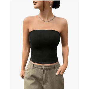 Floerns Women's Solid Bandeau Cropped Tops Strapless Sleeveless Crop Tube Top Black, S