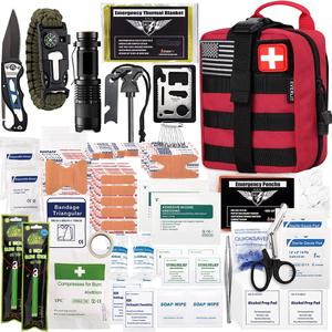EVERLIT 250 Pieces Survival First Aid Kit IFAK EMT Molle Pouch Survival Kit Outdoor Gear Emergency Kits Trauma Bag for Camping Boat Hunting Hiking Home Car Earthquake and Adventures (Red)