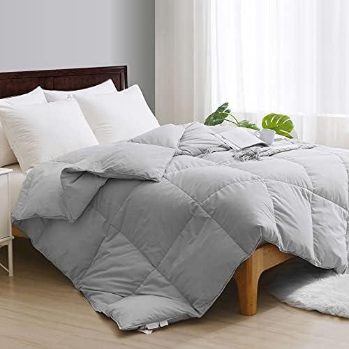 King Size Feather Down Comforter - Ultra Soft All Seasons Grey Organic Cotton Duvet Insert Medium Warm Quilted Bed Comforter with Corner Tabs (108x88 Cloud Grey)