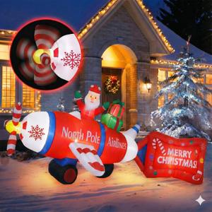 14FT Long Christmas Inflatables Decorations, Outdoor Santa Airplane Decoration, Giant Blow Up with with Built-in LED Lights for Yard Garden Lawn Holiday Decor