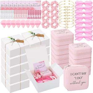 81 Pcs Bridesmaid Proposal Gift Jewelry Box Including Bridesmaid Bridal Hairband Sunglasses Powder Puff Bridesmaid Cards Gift Box for Wedding Pink