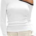 Darong Women Off The Shoulder Top Long Sleeve Shirts Tight Fitted Going Out Tops Tee Y2k Outfits (X-Small, White)