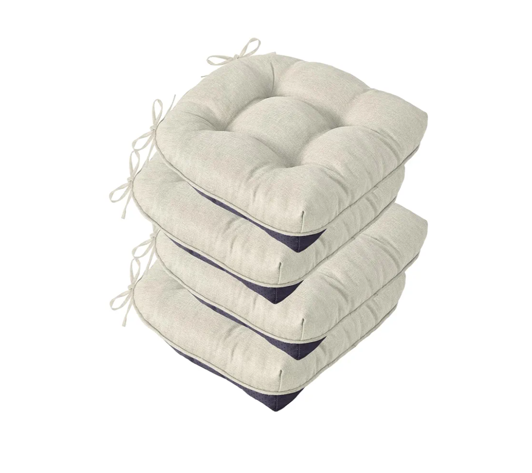 Chair Cushions for Dining Chairs, Seat Cushions for Kitchen Chairs, Indoor Seat Cushions with Ties, Tufted Foam Chair Pads, Non Slip Chair Cushions Set of 2 15.5" x 15.5" x 4", Beige