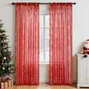 Topfinel Christmas Sheer Curtains 63 Inch Length for Living Room 2 Panels Set, Rod Pocket Curtains & Drapes Window Treatments for Bedroom, Xmas Decorations, Holiday Decor, Red