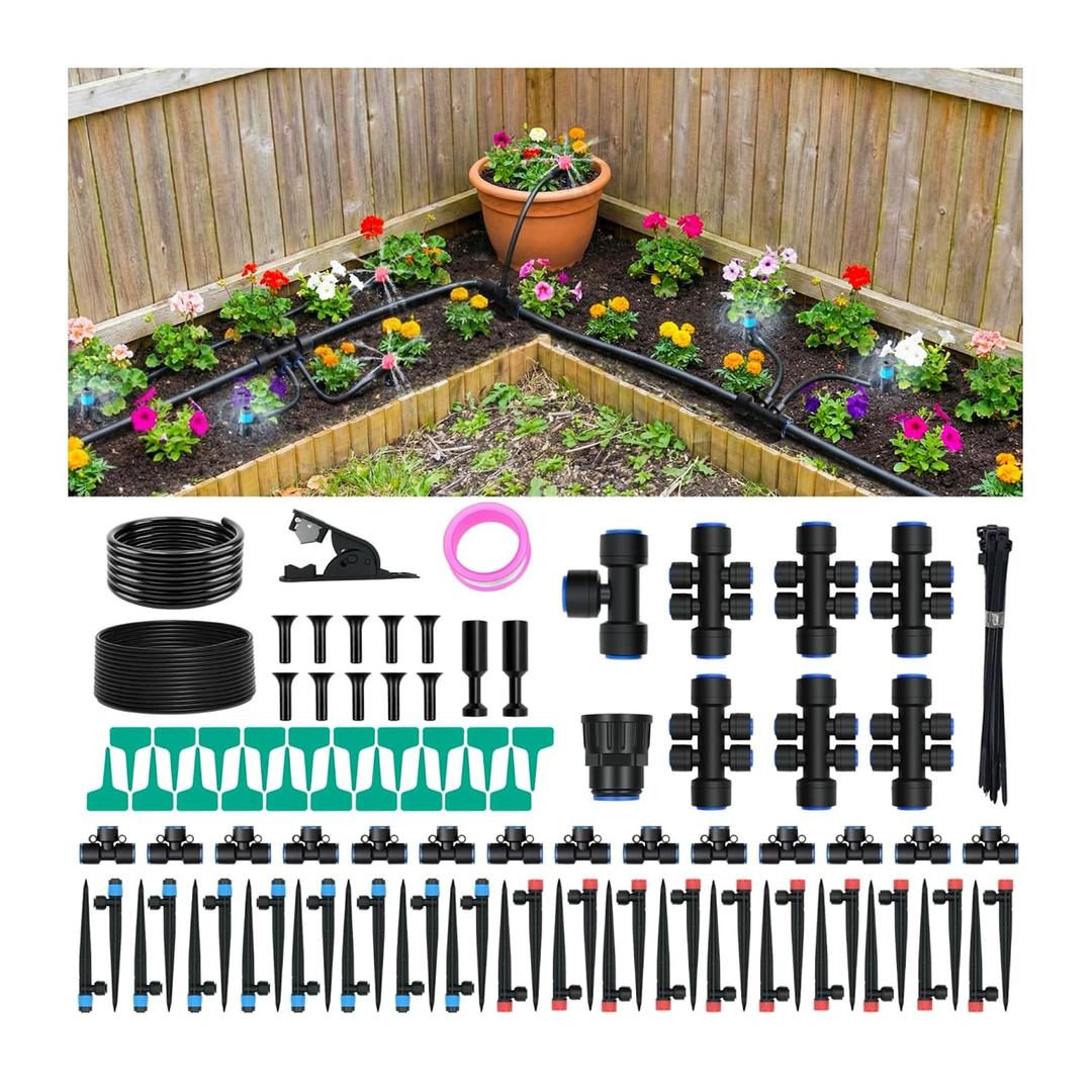 230FT Drip Irrigation Kit with 36 Adjustable Emitters, Push-Fit System | Extra Size Garden Watering System, 36 Adjustable Emitters, Water-saving, Irrigation System for Greenhouse, Potted, Raised Bed
