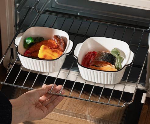 Maxdot 4 Pcs Ceramic Baking Dishes Porcelain Soup Bowls 5.75 Inches Ceramic Square Cereal Bowls with Handles for Kitchen Air Fryer Oven Microwave Safe Serving Wedding Party Gift