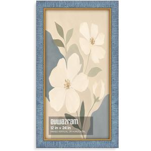 Textured Slate Blue 12x24 Picture Frame with Gold Inner Trim