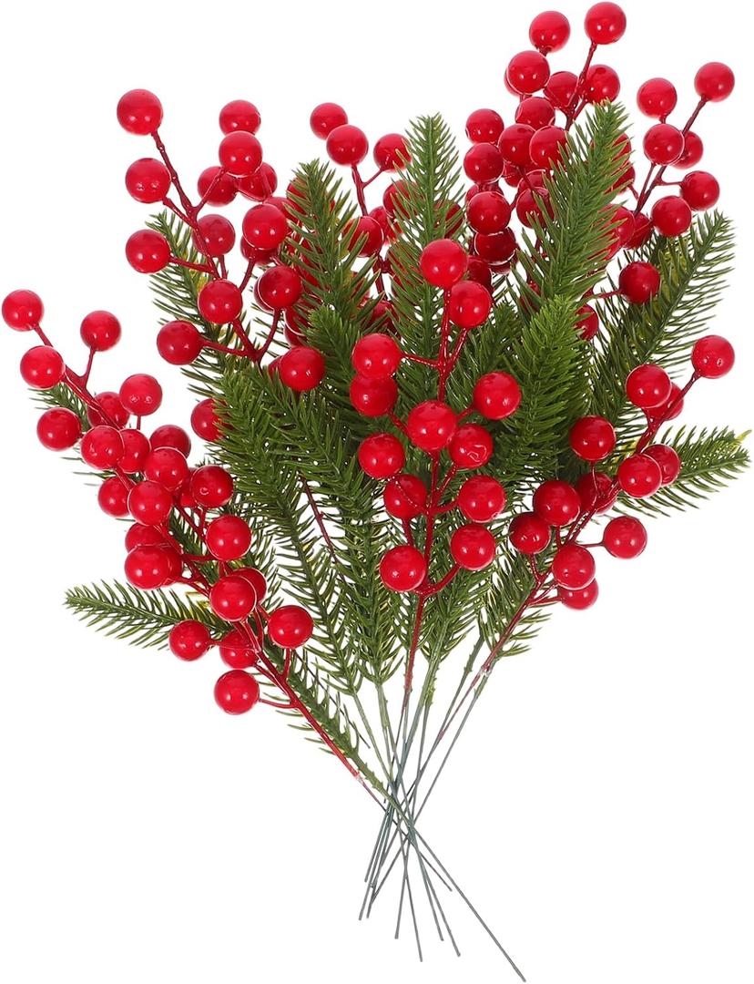 Veemoon 20Pcs Artificial Red Berry Stems,8. 25-11. 2 Inch Christmas Berry Picks Faux Pine Branches Home DIY Ornaments for Wedding Winter Holiday New Year