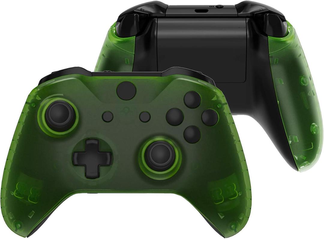 eXtremeRate Transparent Clear Green Faceplate Side Rails for Xbox One Wireless Controller Model 1708, Replacement Front Housing Shell Panels for Xbox One X & One S Controller