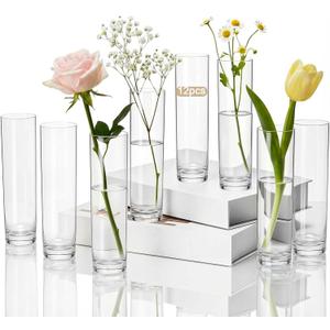 Didaey 12 Pcs Acrylic Cylinder Bud Vases for Centerpieces, Acrylic Plastic Tall Flower Vase Clear Small Vases Bulk for Single Rose Table Centerpiece Wedding Home Indoor Desk Office Party Decorations