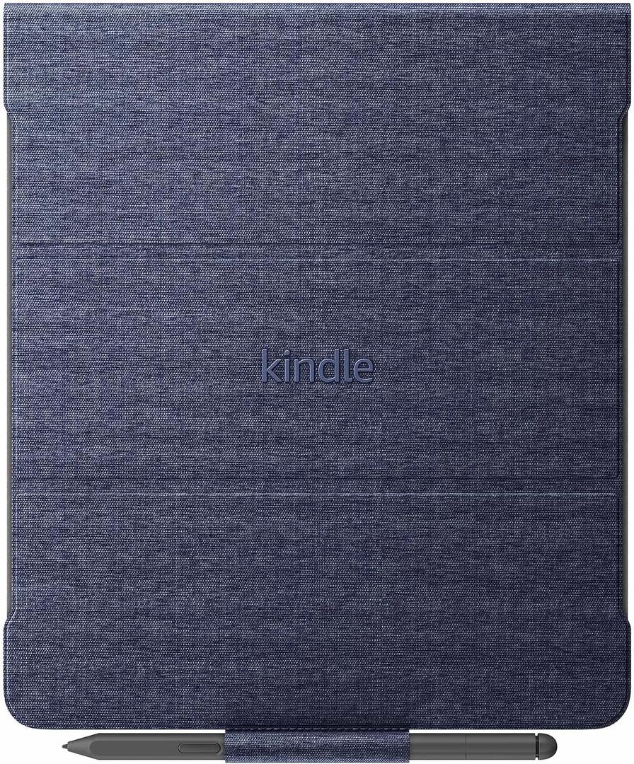 Amazon Kindle Scribe Fabric Folio Cover with Magnetic Attach, Sleek Protective Case - Denim (Blue)