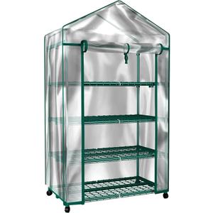 4 Tier Mini Greenhouse - Portable Greenhouse with Locking Wheels and PVC Cover for Indoor or Outdoor - 27 x 19 x 63-Inch Green House by Home-Complete