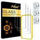 Ailun 3 Pack Screen Protector for iPhone 15 Pro [6.1 inch] + 3 Pack Camera Lens Protector with Installation Frame, Case Friendly Tempered Glass Film,[9H Hardness] - HD