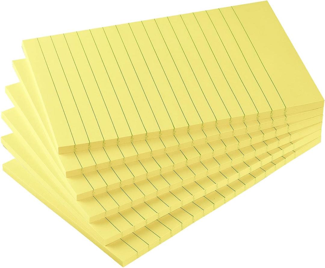Early Buy 6 Pads Lined Sticky Notes with Lines 4x6 Self-Stick Notes Bright Color Sticky Notes, 45 Sheets/Pad (Yellow)