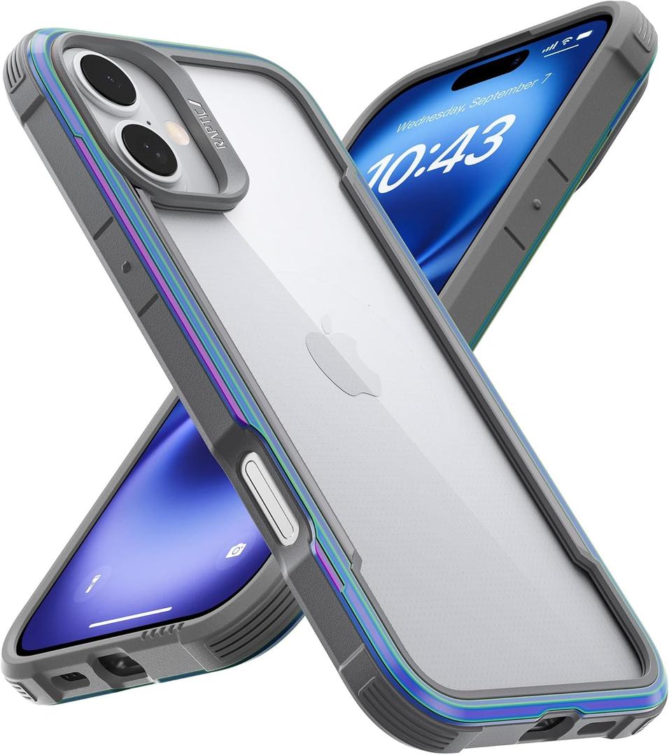 3 x RAPTIC Shield for iPhone 16 Plus, 2024 Capture Button Shockproof Protective Clear Case, Military Grade 13ft Drop Tested, Durable Aluminum Frame, Anti-Yellowing, 6.7 inch, Iridescent